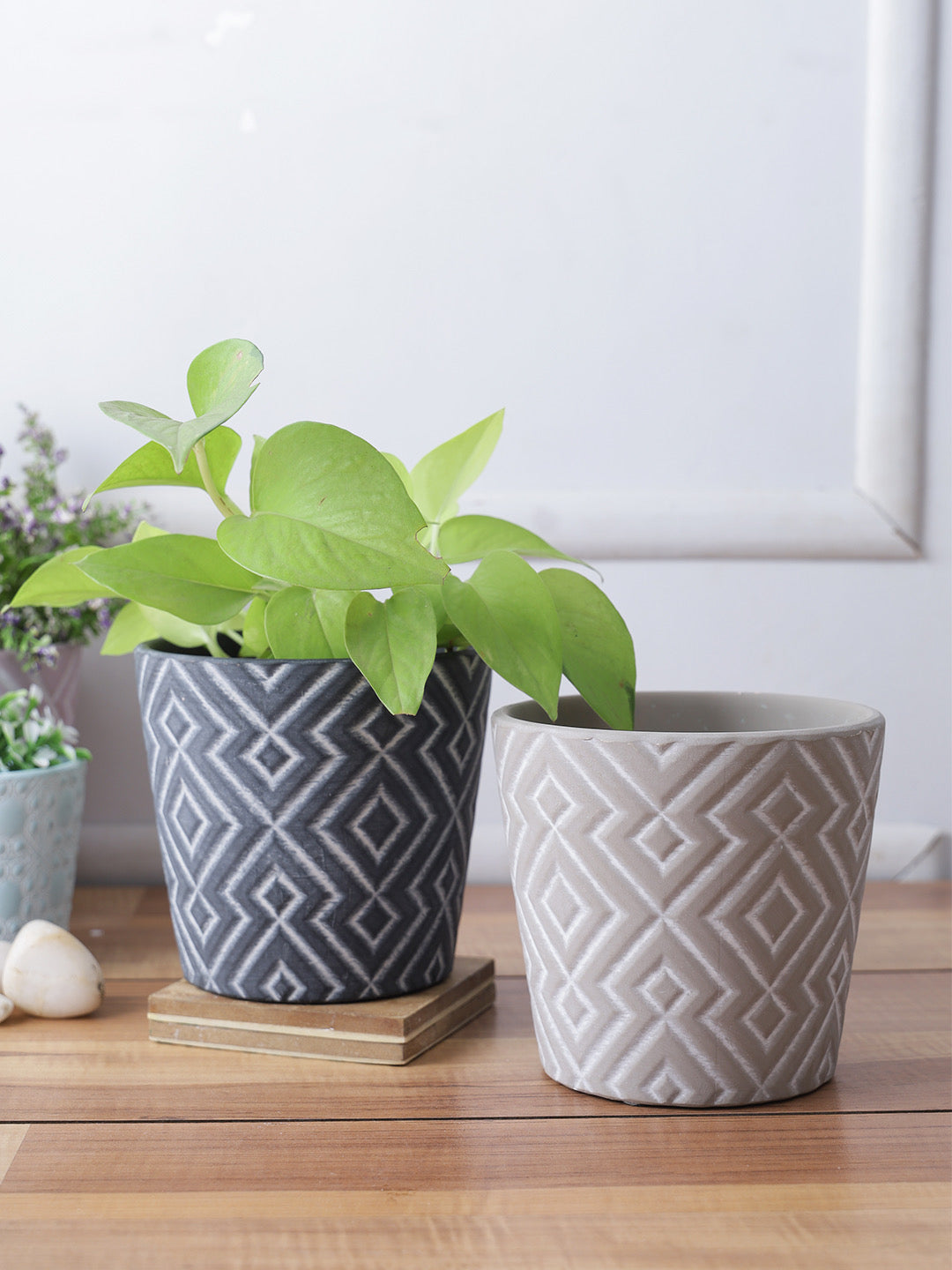 Blue & Grey Textured Planters Set of 2 - Default Title (CH210081_2)
