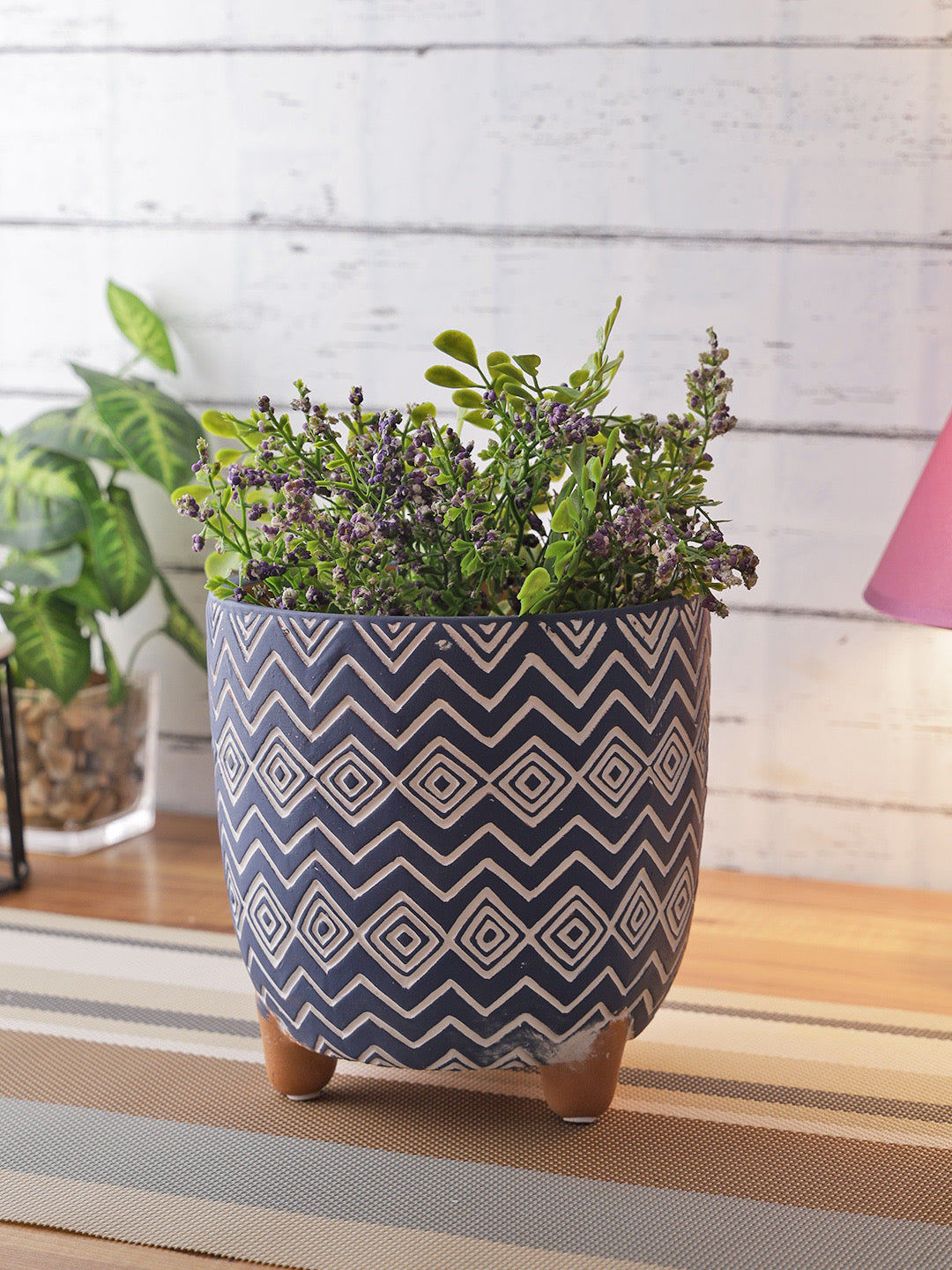 Blue Color Planter with Zig Zag design - Default Title (CH210099)