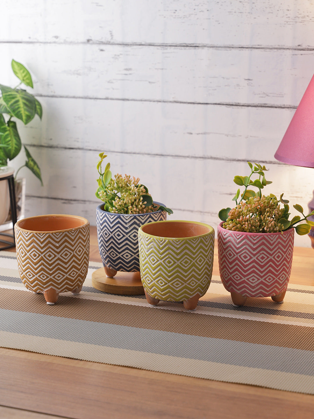 Four bright and colorful Planters with white tribal design - Default Title (CH210102_4)