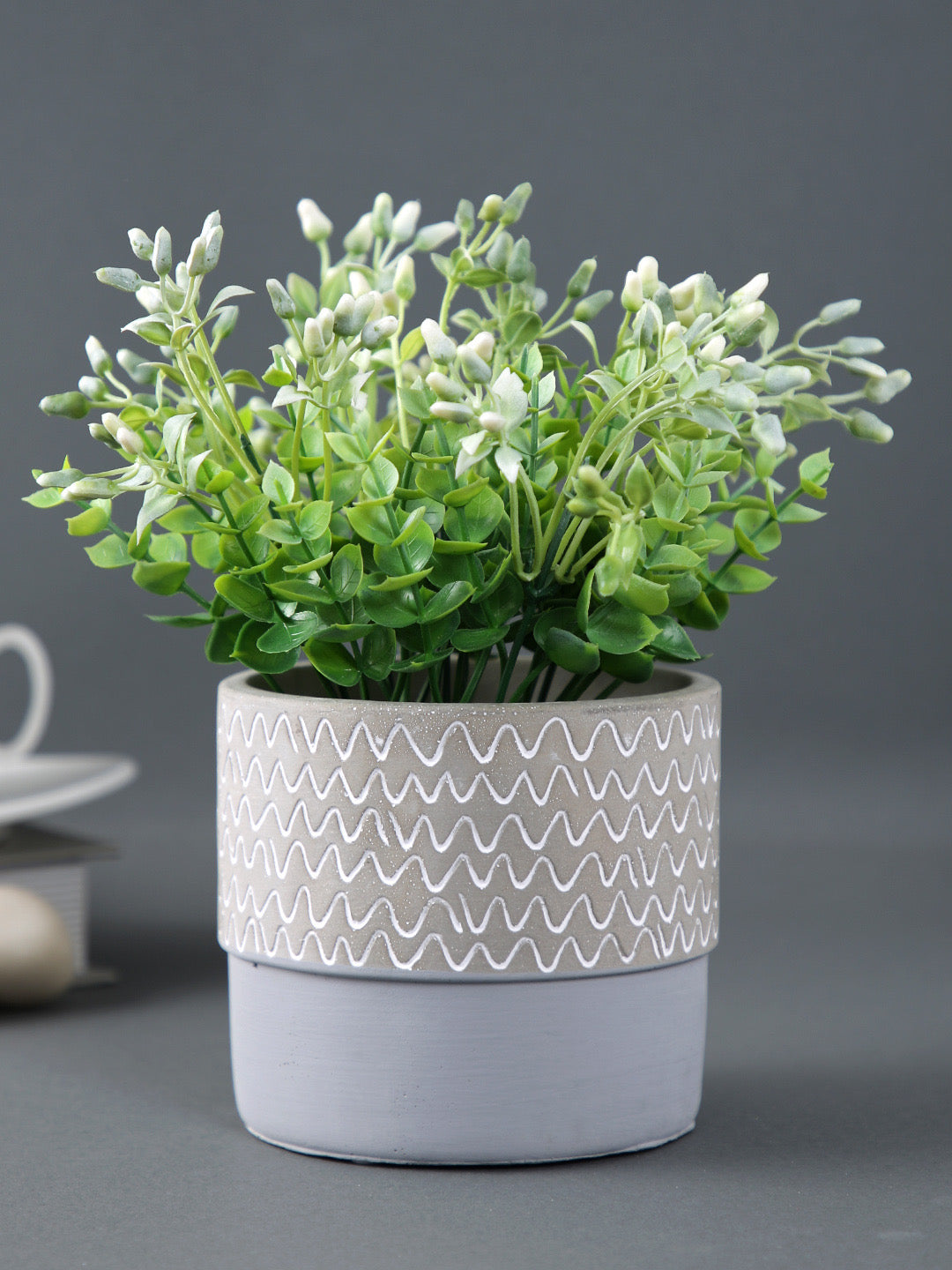 Wave Textured Ceramic Grey Planter - Default Title (CHC22325GRA)