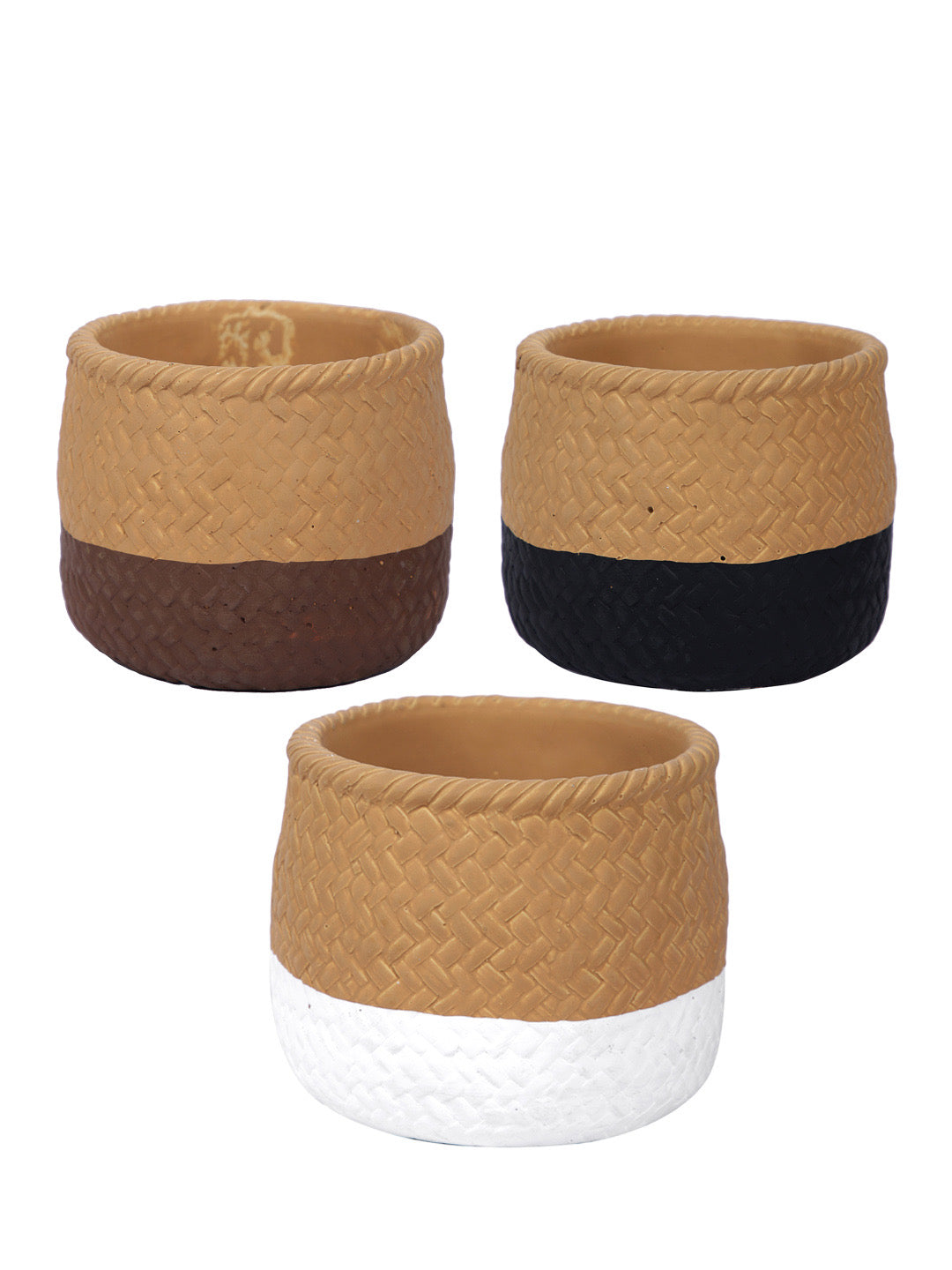 Set of 3 Jute Texture Ceramic Planter - Default Title (CHC22333_3)