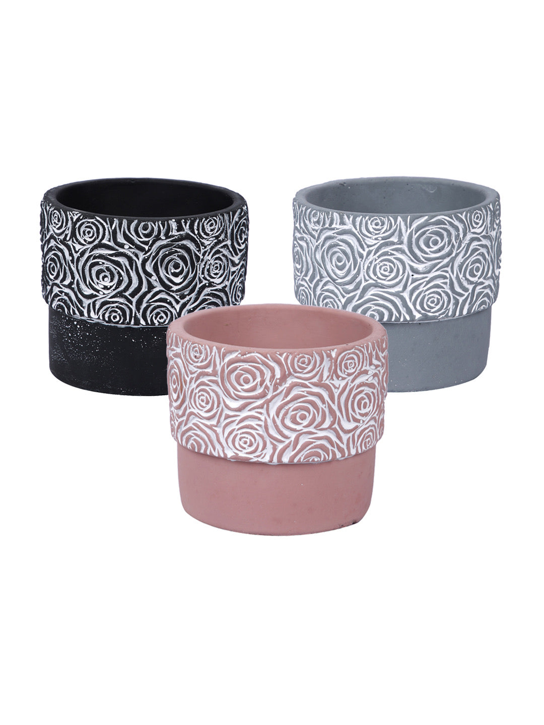 Flower Texture Ceramic Planter Set of 3 - Default Title (CHC22341_3)