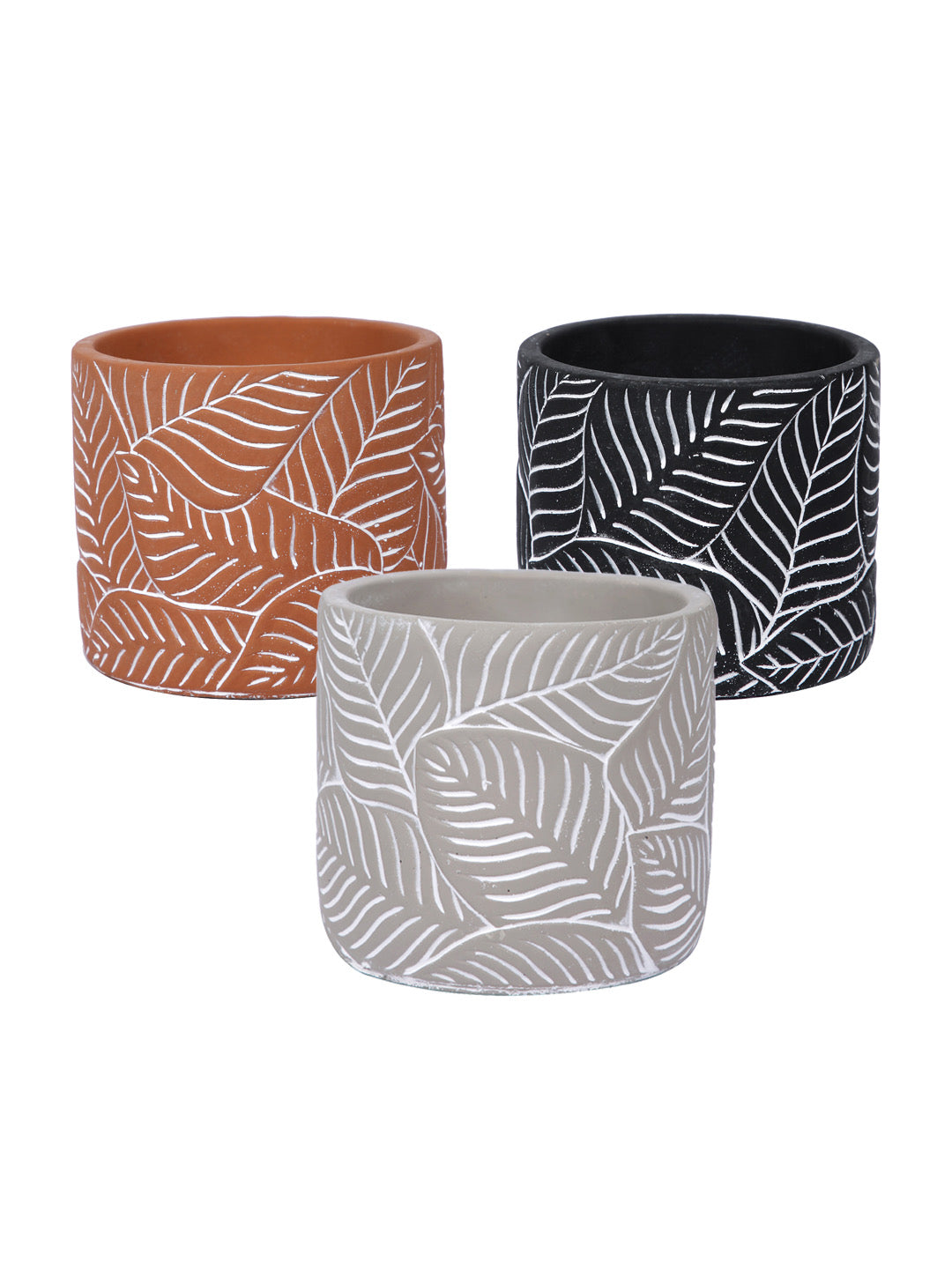 Set of 3 Textured Leaf Pattern Planter - Default Title (CHC22353_3)