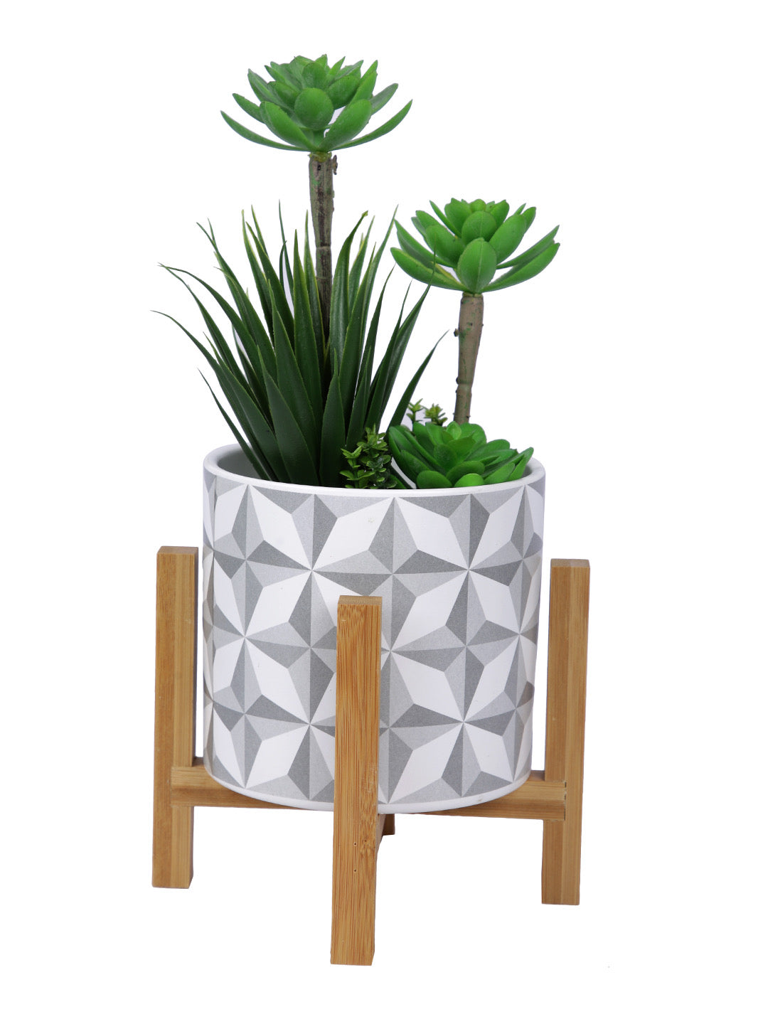 Ceramic Matte Planter with Wooden stand - Default Title (CHC22389D)