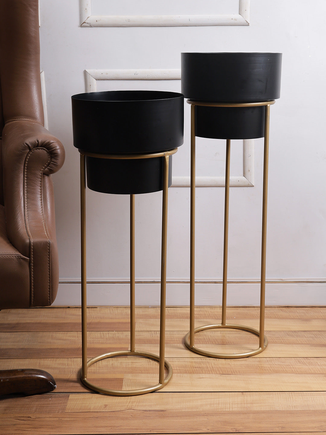 Set of 2 Black Planters with Stand - Default Title (CHM2121_2)