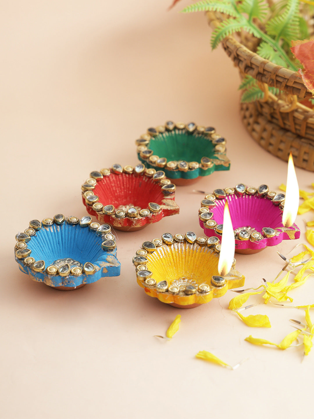 Multicolor Reusable Diya Set of 5 - Default Title (DIYA2212_5)