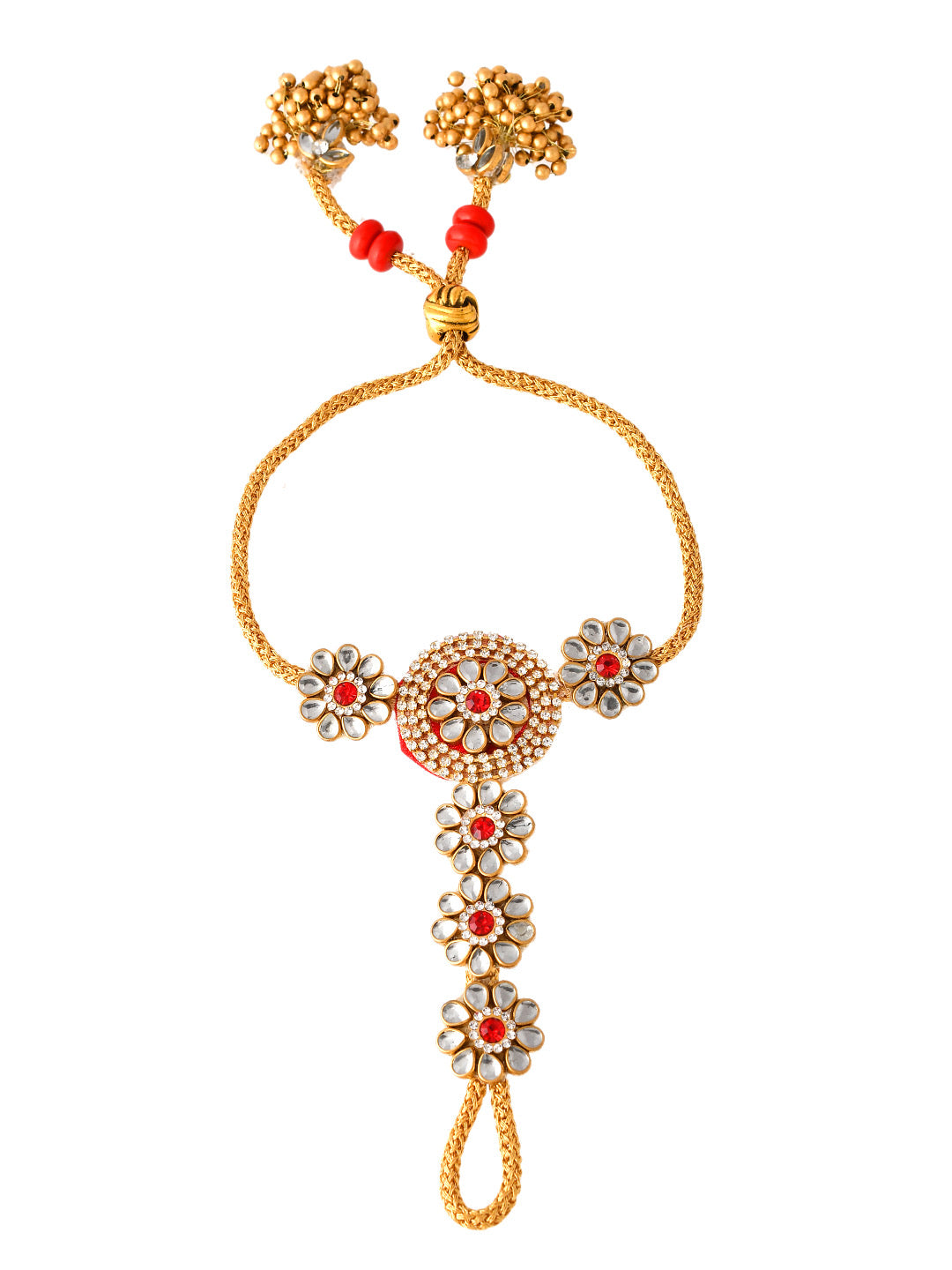 Kundan & Beads Crafted Traditional Wristlet Rakhi with Extended Ghungroo. - Only Rakhi (LM2311)
