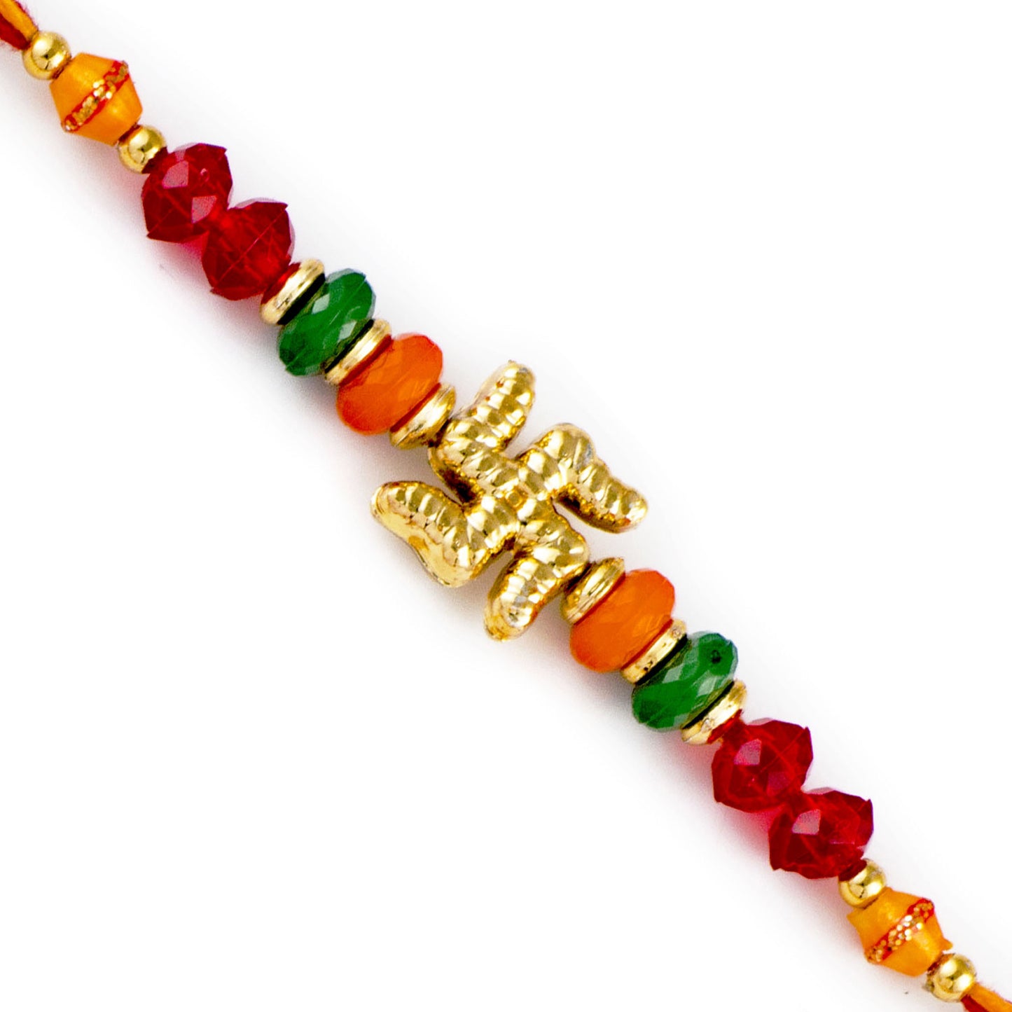 Aapno Rajasthan Colorful Beads & Swastik Motif Mauli Thread Rakhi - Default Title (PRS1792)