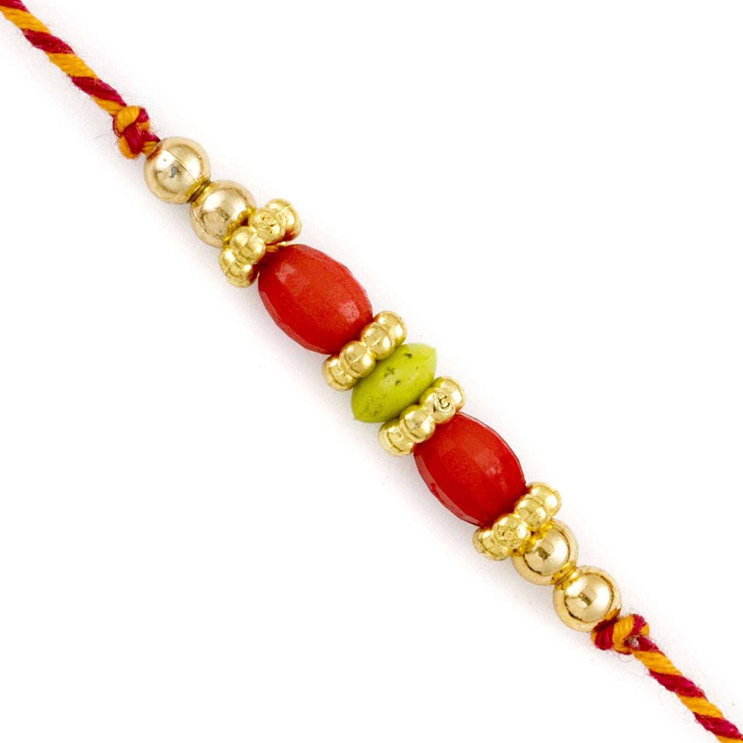 Aapno Rajasthan Red, Green & Golden Beads Mauli Threaded Rakhi - Default Title (PRS1814)