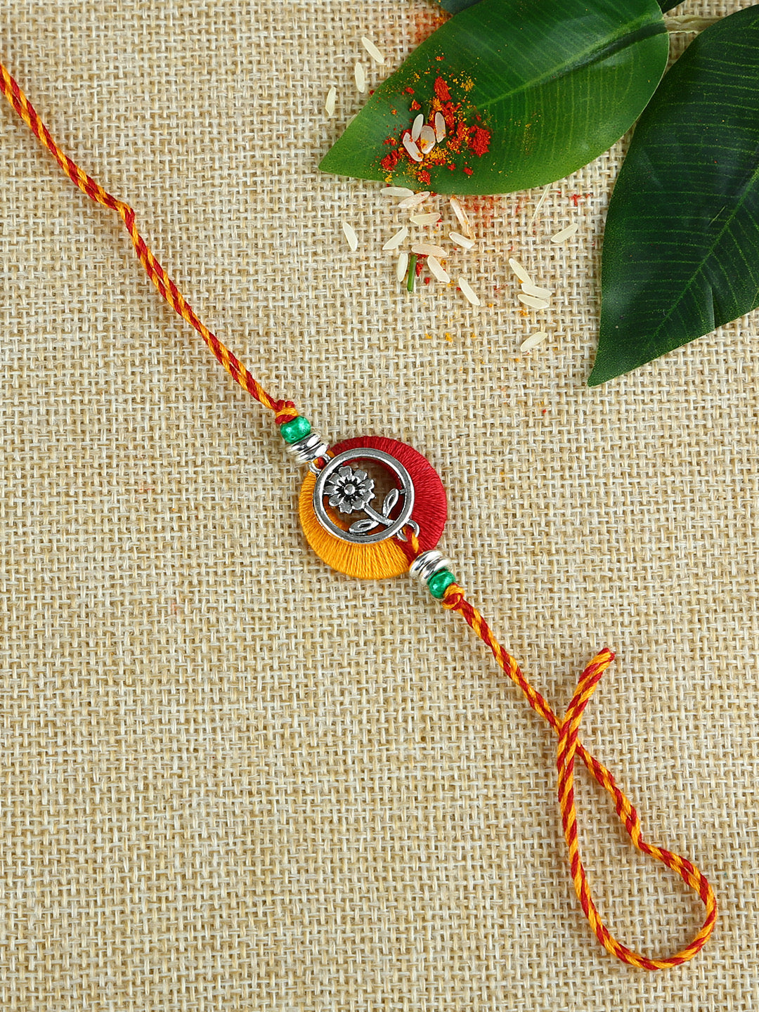 Handmade Metal Flower Mauli Rakhi - Default Title (PRS21016)
