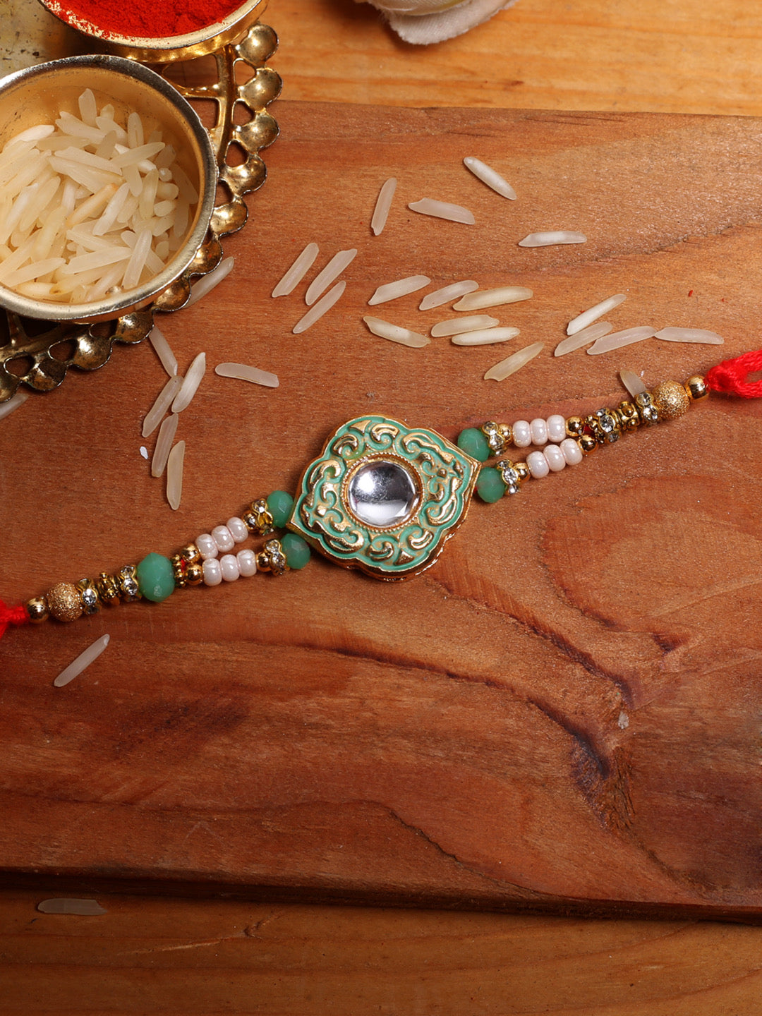 Green Textured Beaded Rakhi - Default Title (PRS2156)