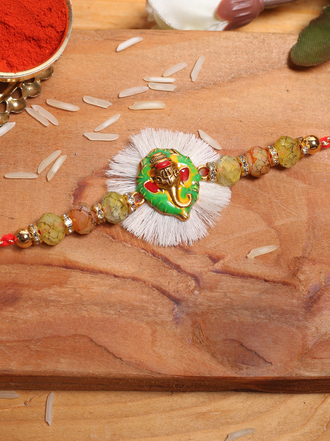 Lord Ganesha on Leaf Embellished Rakhi - Default Title (PRS2174)
