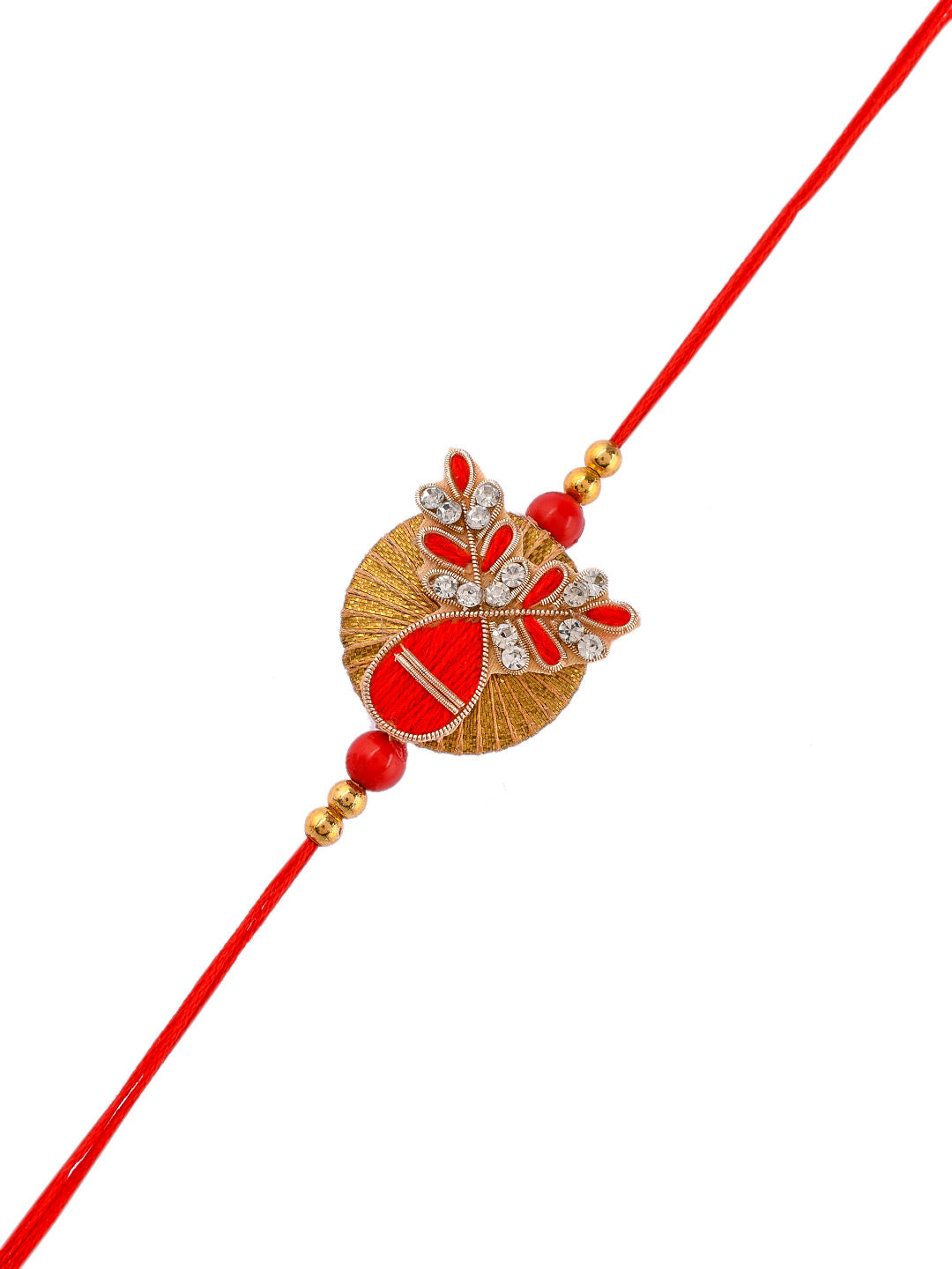 Golden Gota & Thread Crafted Traditional Rakhi - Only Rakhi (PRS2304)