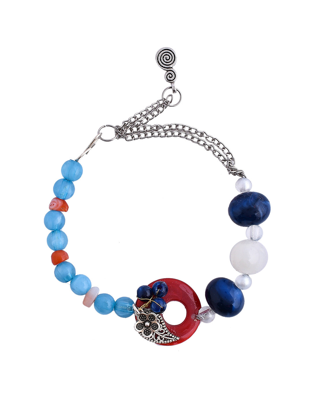 Beautiful Crystals & Beads Crafted Silver Bracelet Rakhi - Only Rakhi (PRS23135)