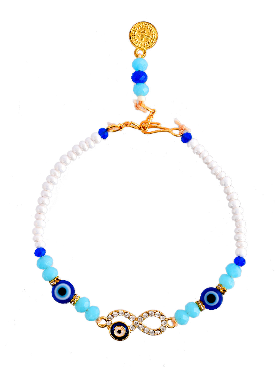 Infinity Evil Eye & Beaded Dazzling Pearl Bracelet Rakhi - Only Rakhi (PRS23148)