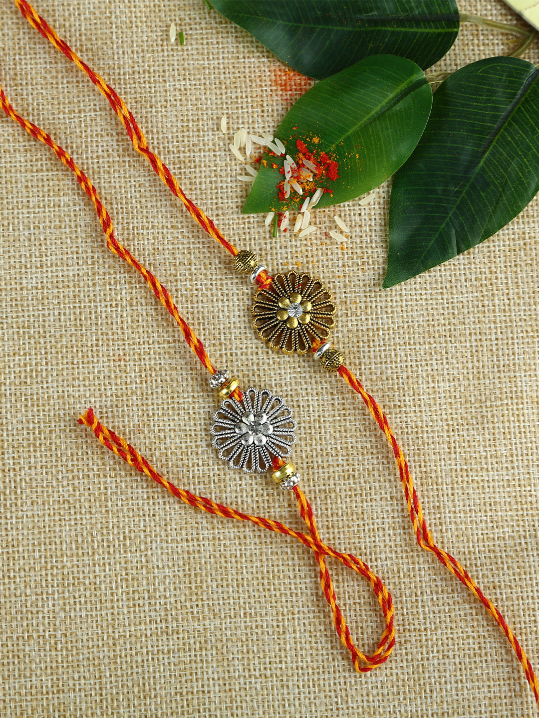 Golden And Silver Sunflower Mauli Rakhi Set of Two - Default Title (PST21204)