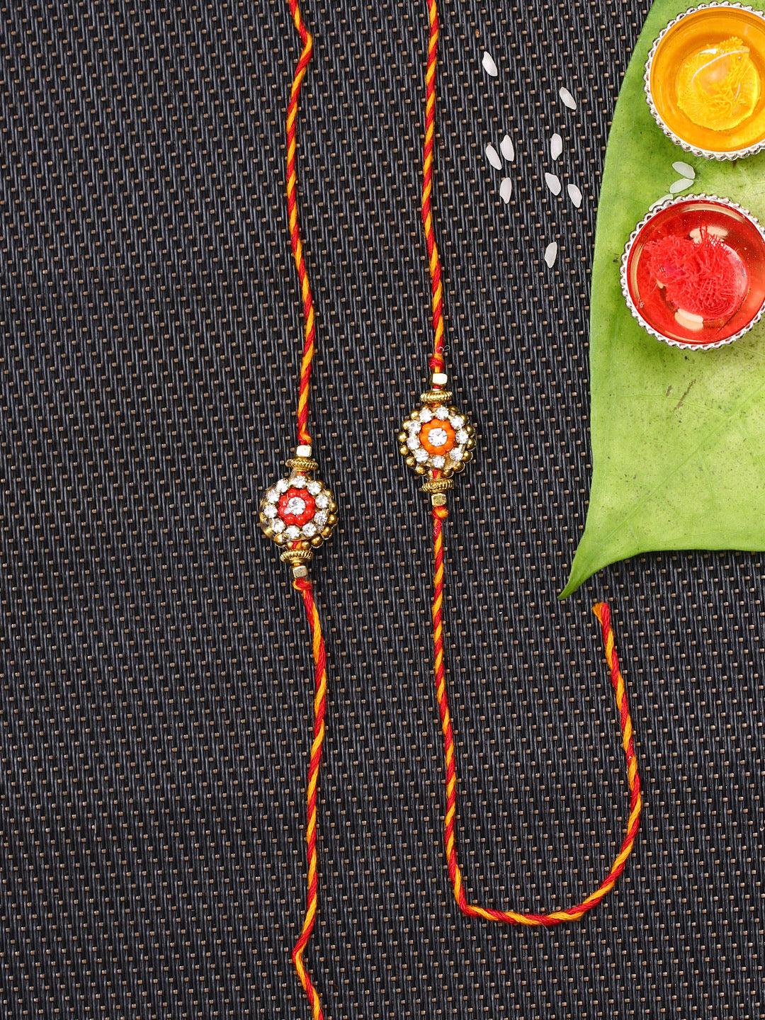 Set of 2 Flower Shape Handcrafted Bhaiya Rakhi in Red and Orange - Default Title (PST21211)
