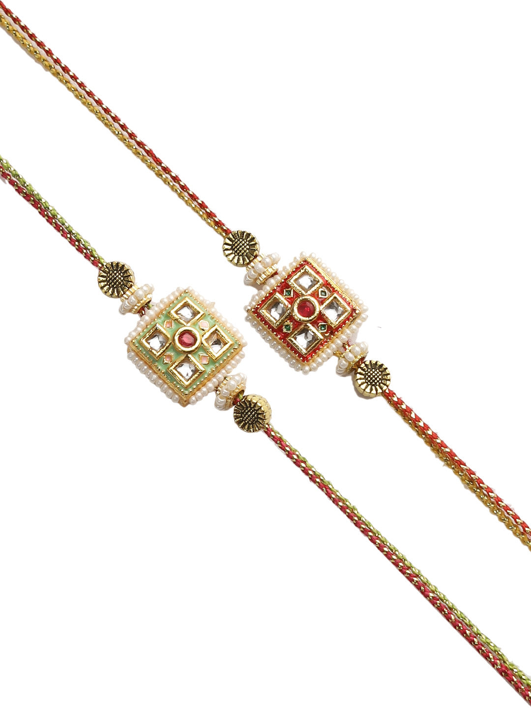 Handcrafted Square Shaped Kundan Work Rakhi Pack of Two - Only Rakhi (PST22610_2)