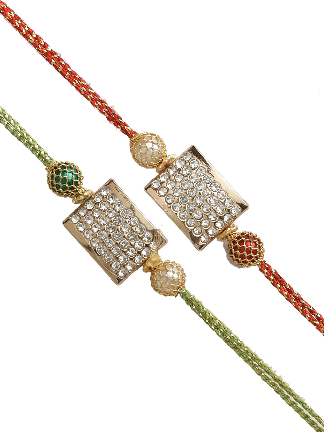 Stylish Metal Rakhi with Diamond Work Set of Two - Only Rakhi (PST22611_2)