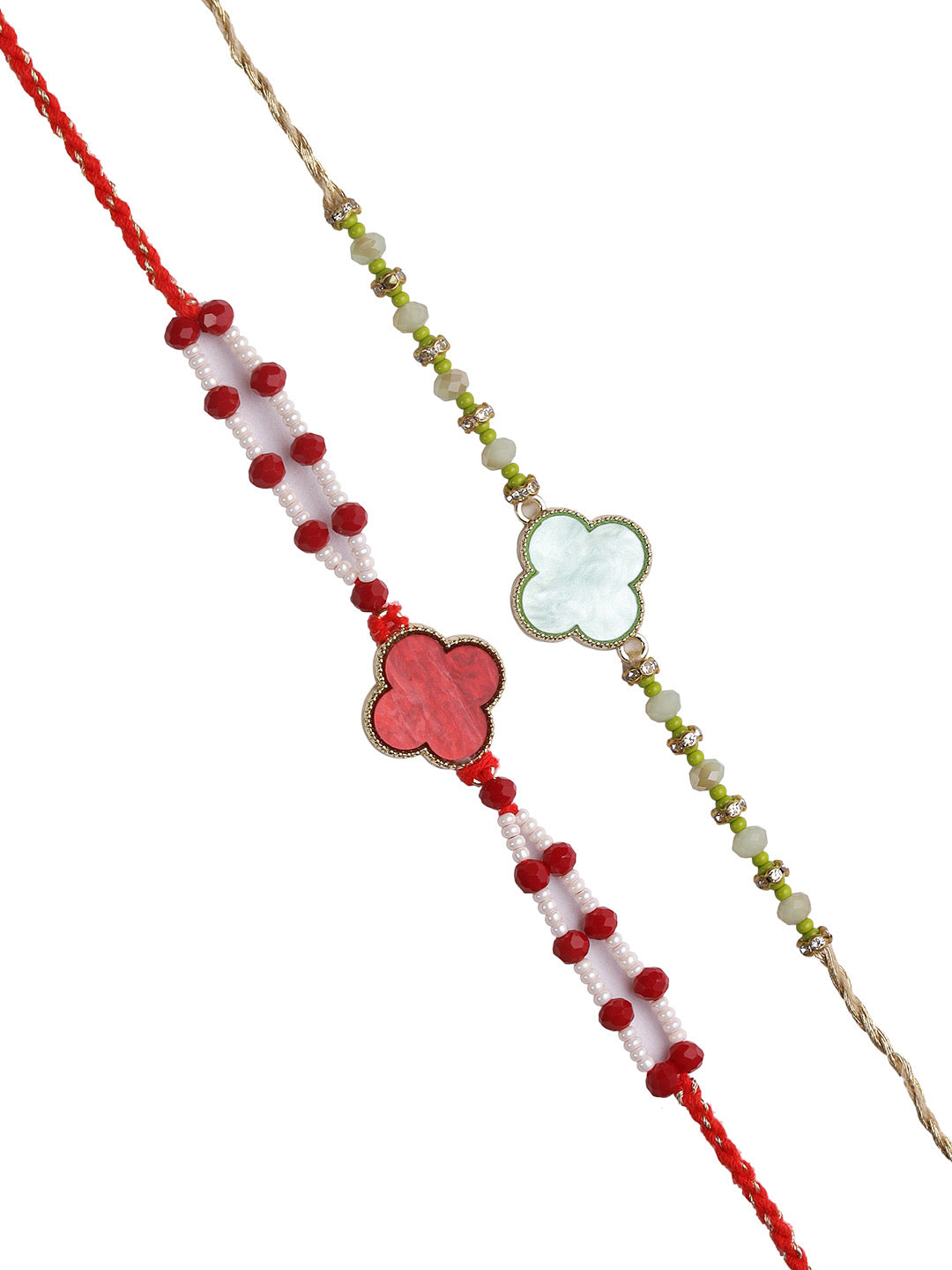 Shimmery Red and Green Rakhi Set of Two - Only Rakhi (PST22624_2)