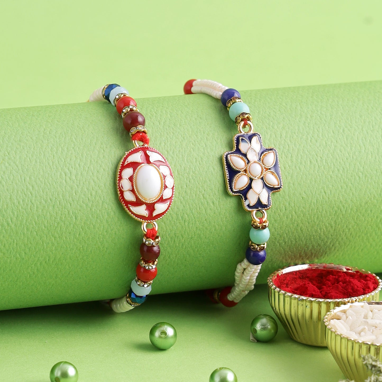 Set of 2 Meena Work Bhaiya Rakhi - Only Rakhi (PST22627_2)