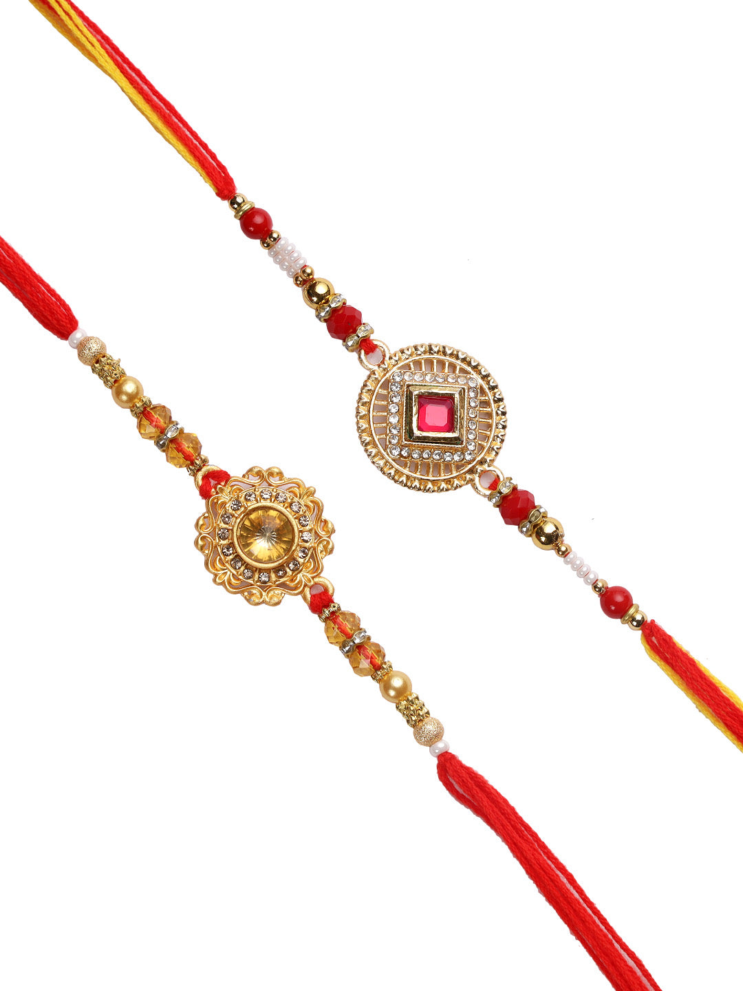 Red Diamond Beaded Set of Two Rakhi - Only Rakhi (PST22632_2)
