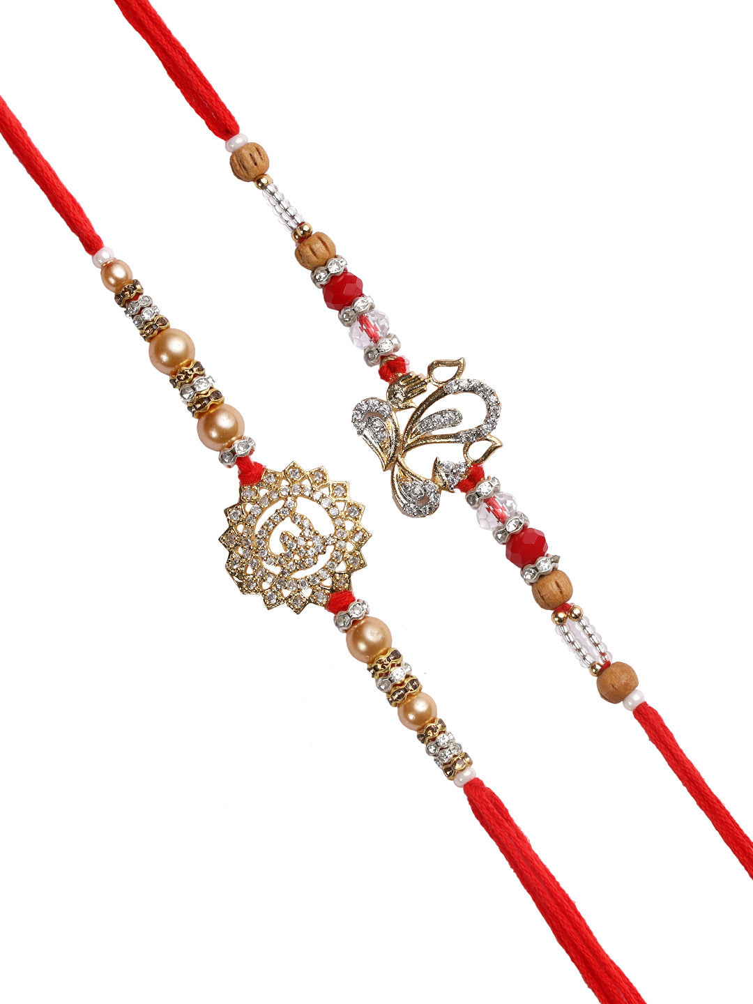 Om and Ganeshi Ji Rakhi in Diamond Set of Two - Only Rakhi (PST22634_2)