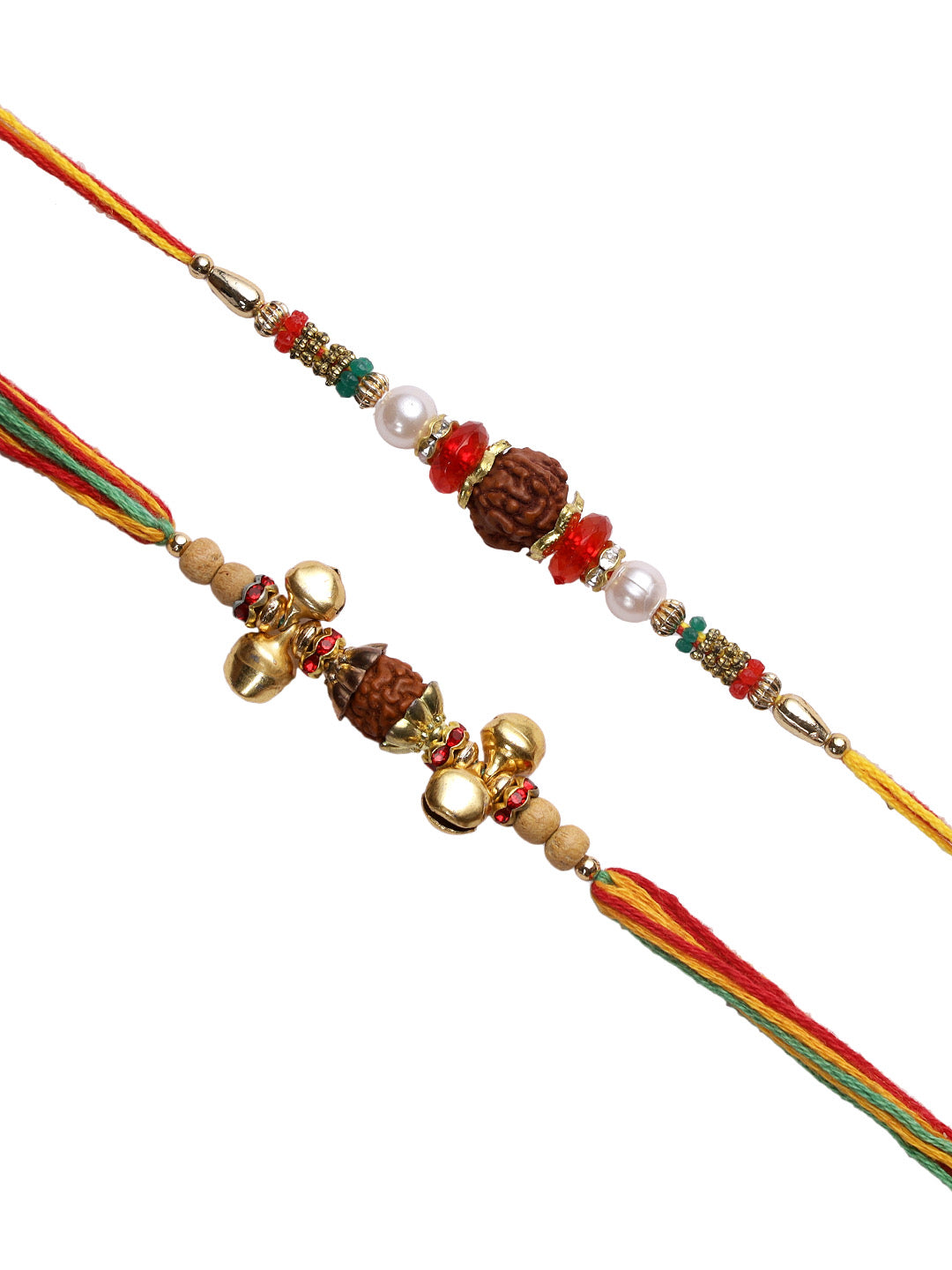 Small Bells and Rudaraksh Rakhi Set of Two - Only Rakhi (PST22695_2)