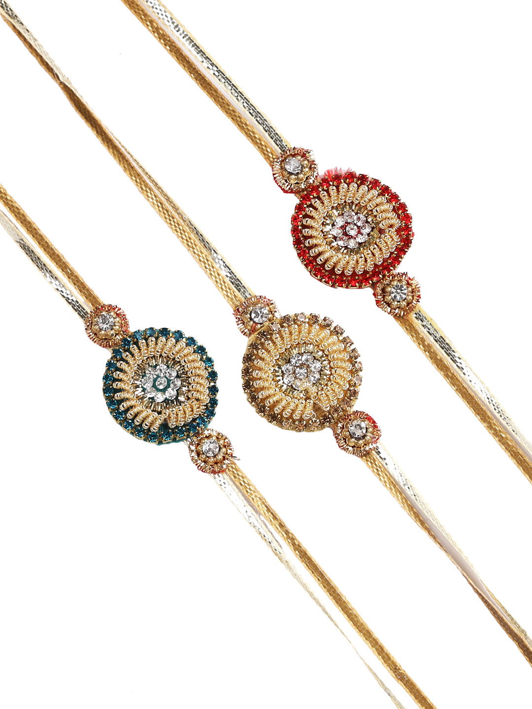 Handcrafted Zardosi Work Rakhi Set of Three - Only Rakhi (PST22704_3)