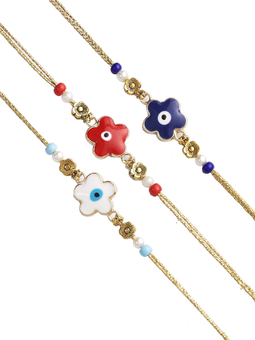 Floral Evil Eye Rakhi Set of Three - Only Rakhi (PST22712_3)