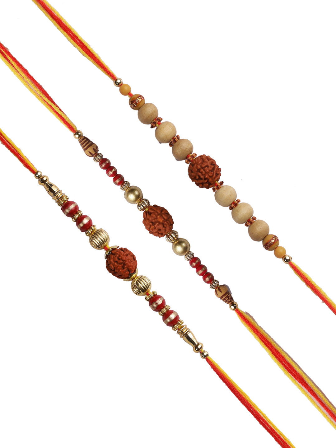 Rudraksh and Sandalwood Beads Rakhi set of Three - Only Rakhi (PST22721_3)