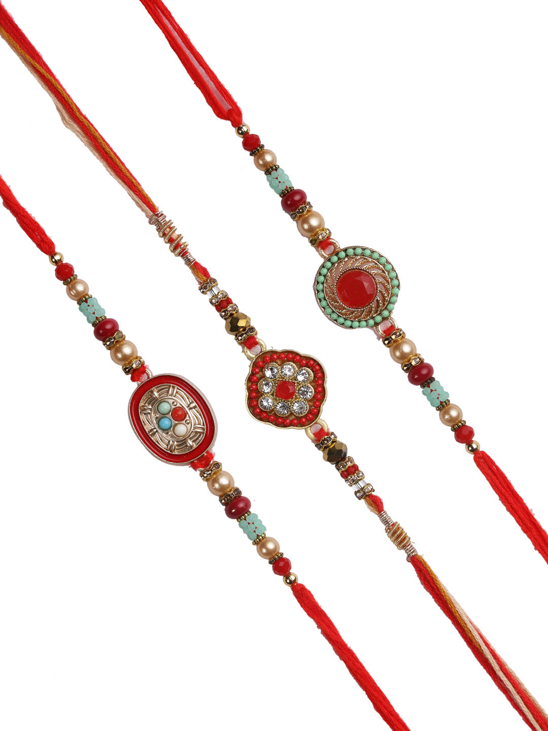 Coral and Turquoise Fancy Rakhi set of Three - Only Rakhi (PST22732_3)