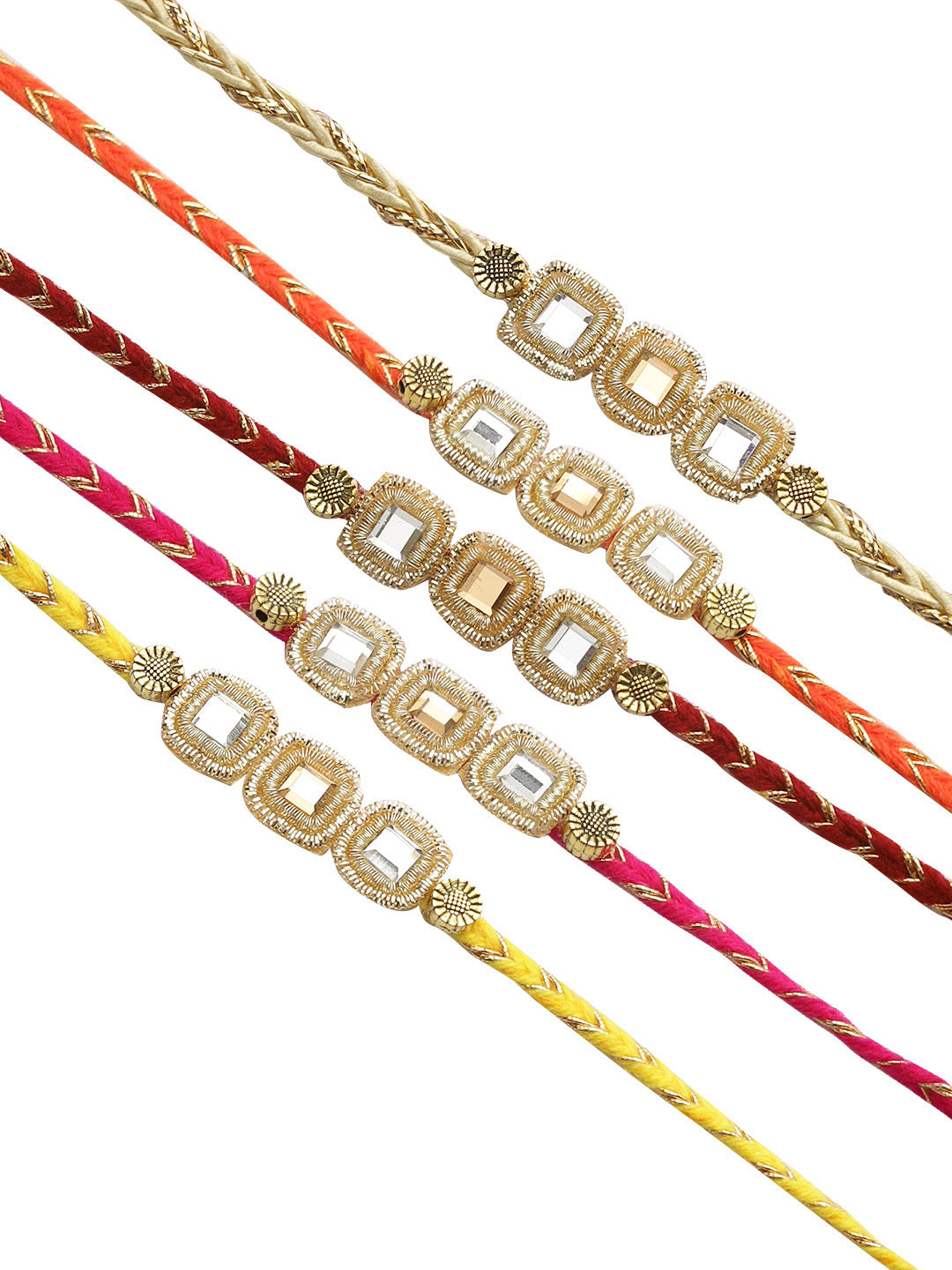 Dazzling Gold Toned Mirror-work Rakhi Set of Five - Only Rakhi (PST22803_5)
