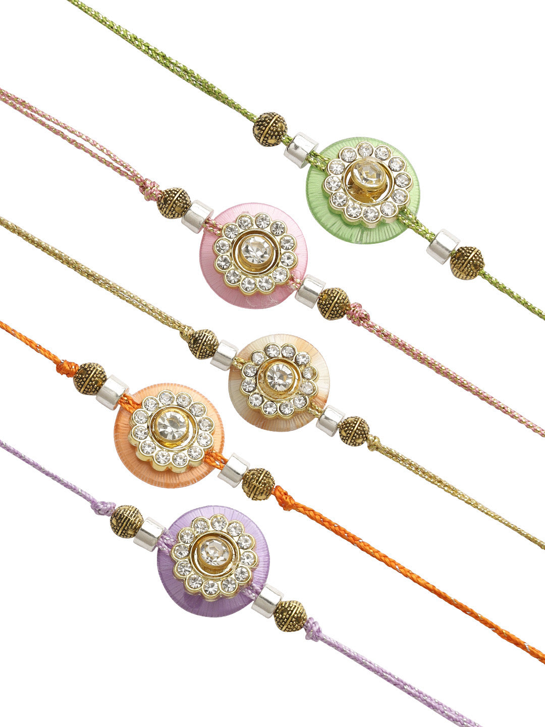 White Pearl Multicolor Rakhi with Shiny Beads Set of Five - Only Rakhi (PST22805_5)