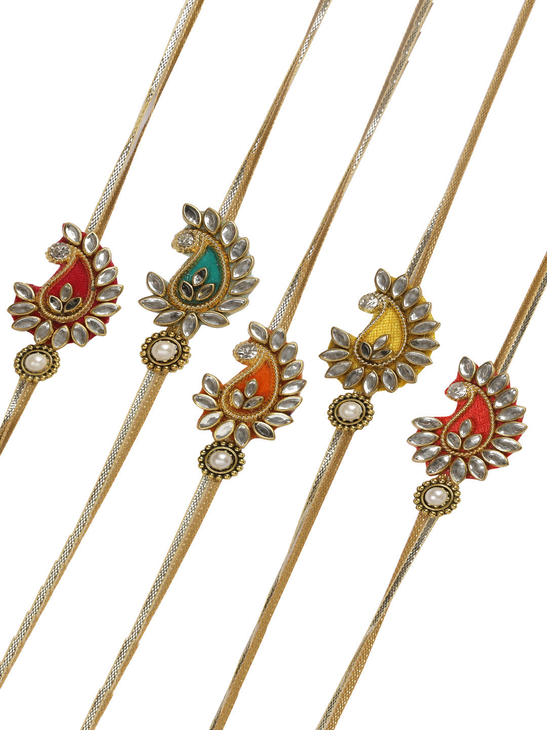 Traditional Kundan Work Kalash Rakhi Set of Five - Only Rakhi (PST22808_5)