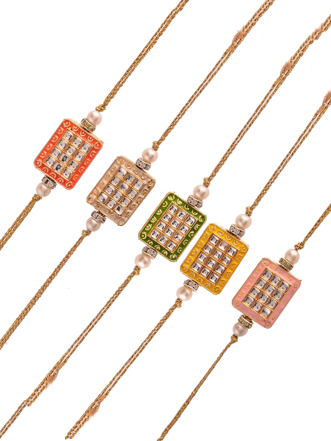 Set of 5 Ceramic & Kundan Enamled Exquisite Rakhi - Only Rakhi (PST23102_5)