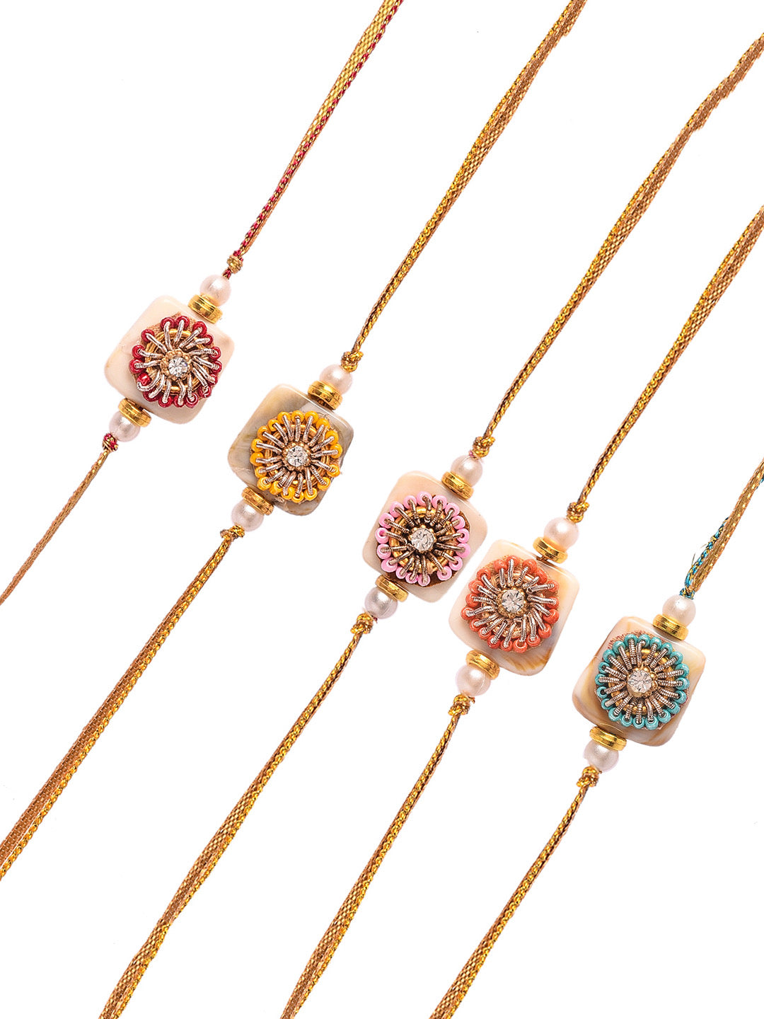 Set of 5 Pearls & Beads Designer Resin Rakhi - Only Rakhi (PST23104_5)