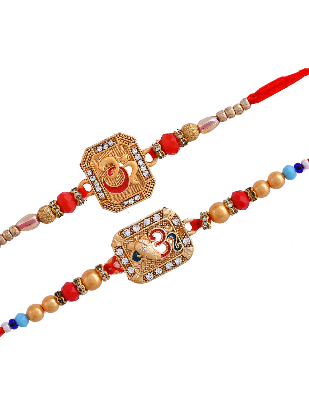 Set Of 2 Metal & Swarosvki Engraved Beaded OM Rakhi - Only Rakhi (PST2336_2)