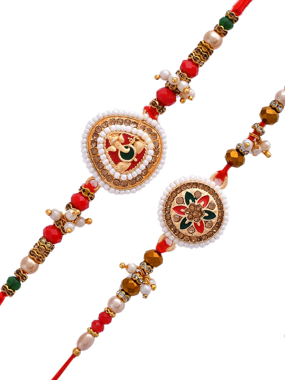 Set Of 2 Traditionally Enamled Pearl & Ghunghroo Rakhi - Only Rakhi (PST2337_2)