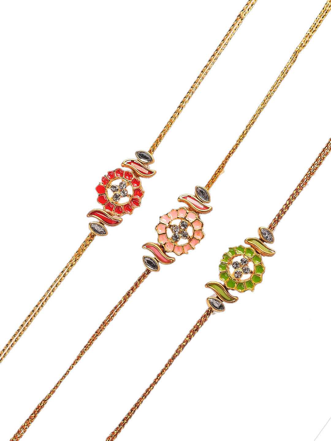 Ceramic and Kundan Crafted Beautiful Rakhi Set of Three - Only Rakhi (PST2355_3)