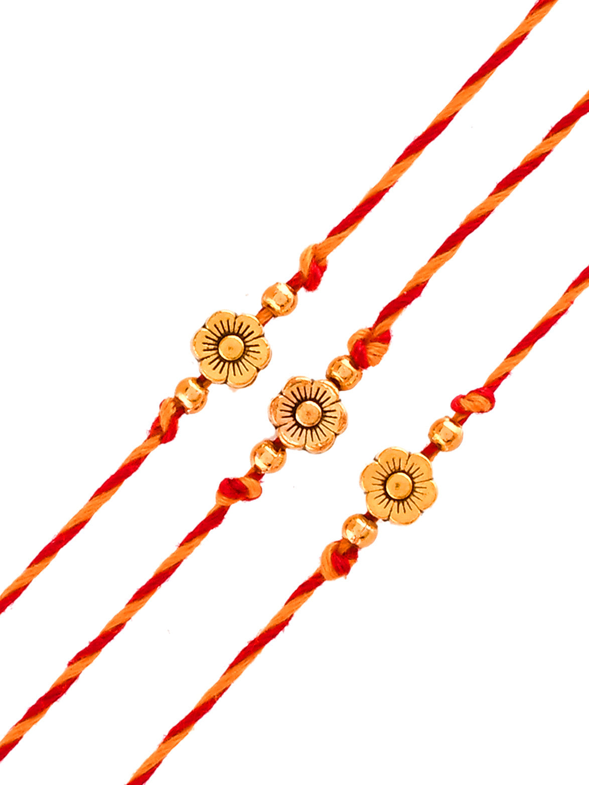 Set of 3 Golden & Red Rakhi - Only Rakhi (PST2364_3)
