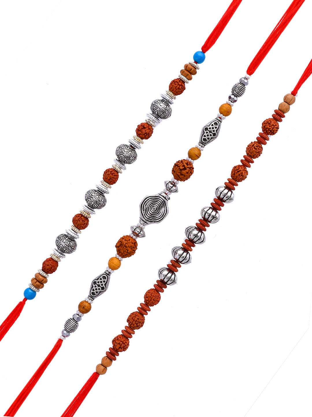 Set Of 3 Silver & Brown Beaded Rakhi - Only Rakhi (PST2375_3)