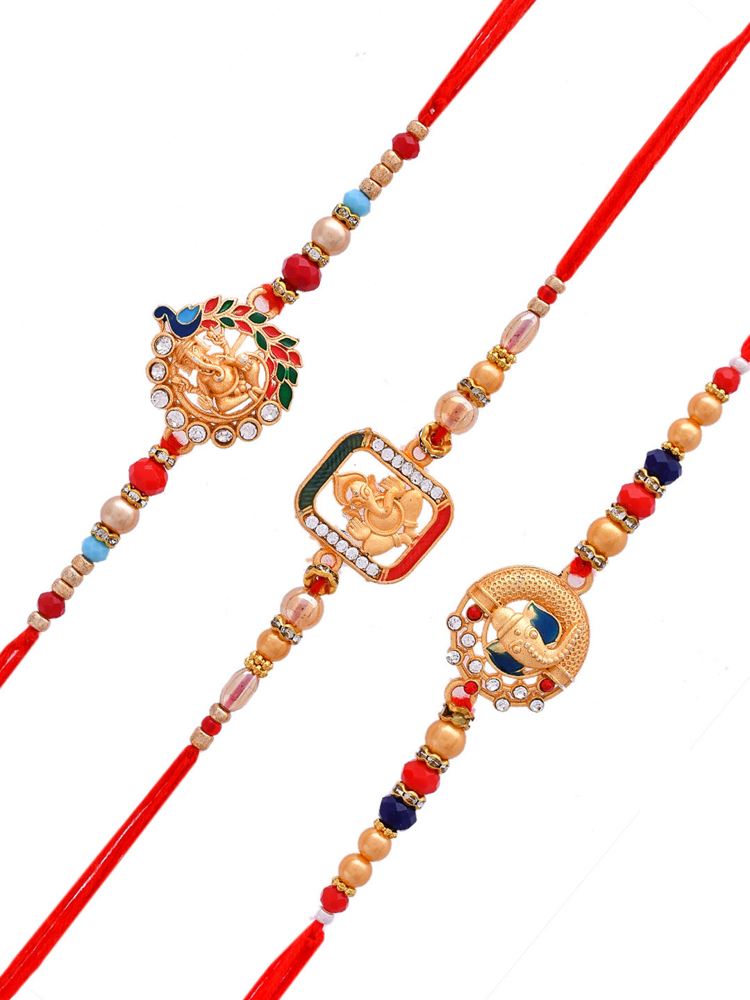 Set Of 3 Charming Metal & Swarowski Handcrafted Ganesha Rakhi - Only Rakhi (PST2377_3)