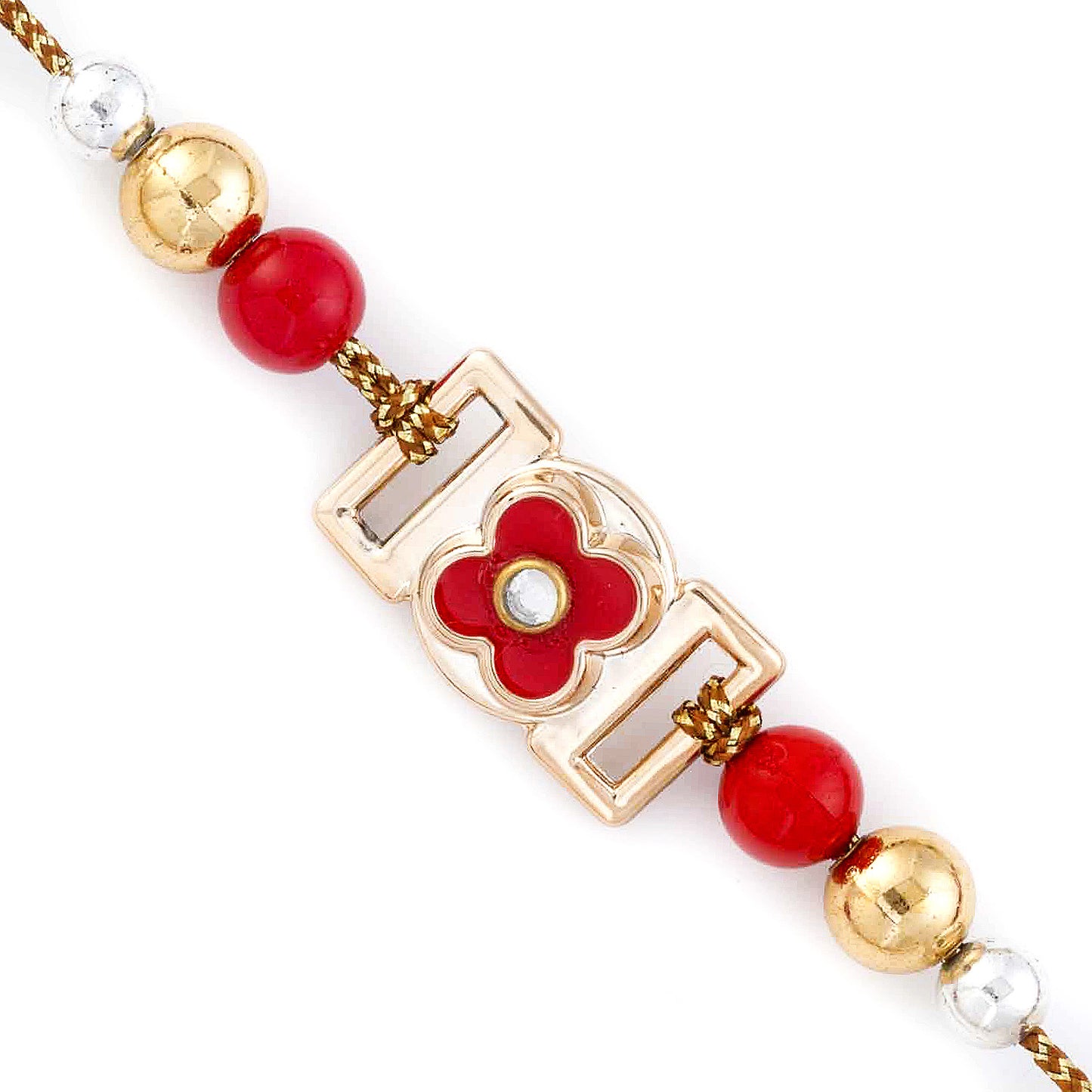 Aapno Rajasthan Beautiful Red Floral Motif with Golden Base Rakhi - Default Title (RB17606)