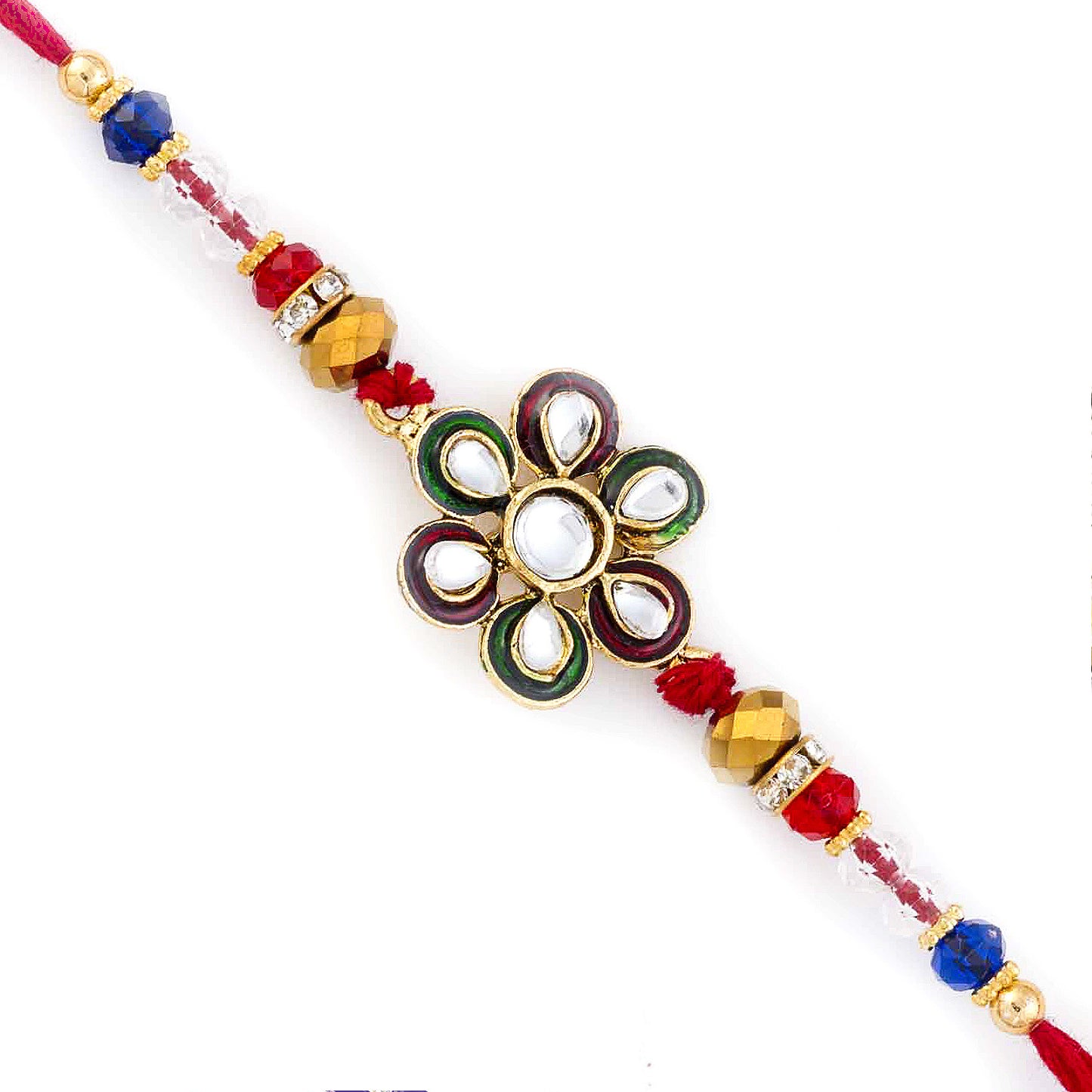 Aapno Rajasthan Beautiful Kundan Studded Floral Shape Rakhi - Default Title (RJ17331)