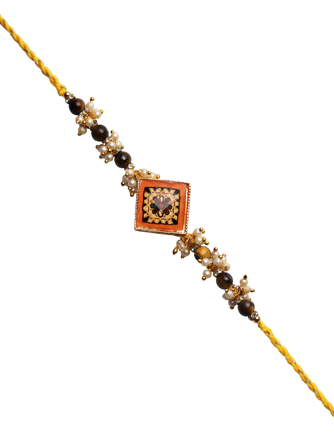Charming Pearl Beads Stylish Floral Rakhi - Only Rakhi (RJ22131)