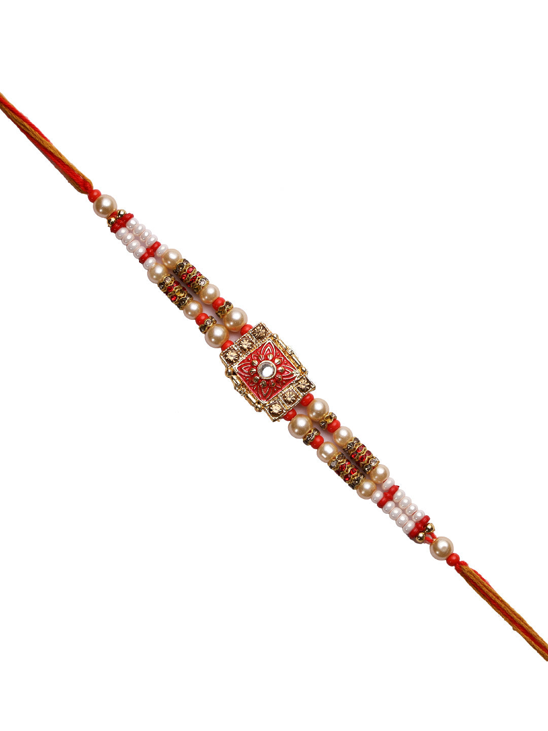 Kundan Studded Meenakari Work Golden Rakhi - Only Rakhi (RJ22134)