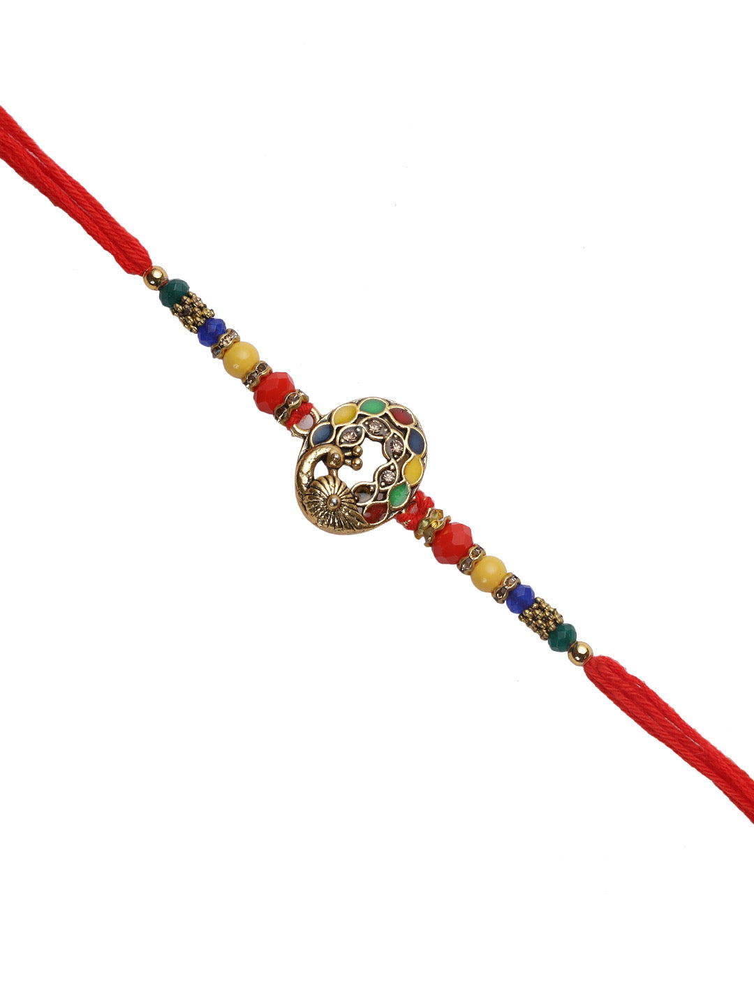 Multicoloured Beads with Colour Meena work Peacock Rakhi - Only Rakhi (RJ22169)