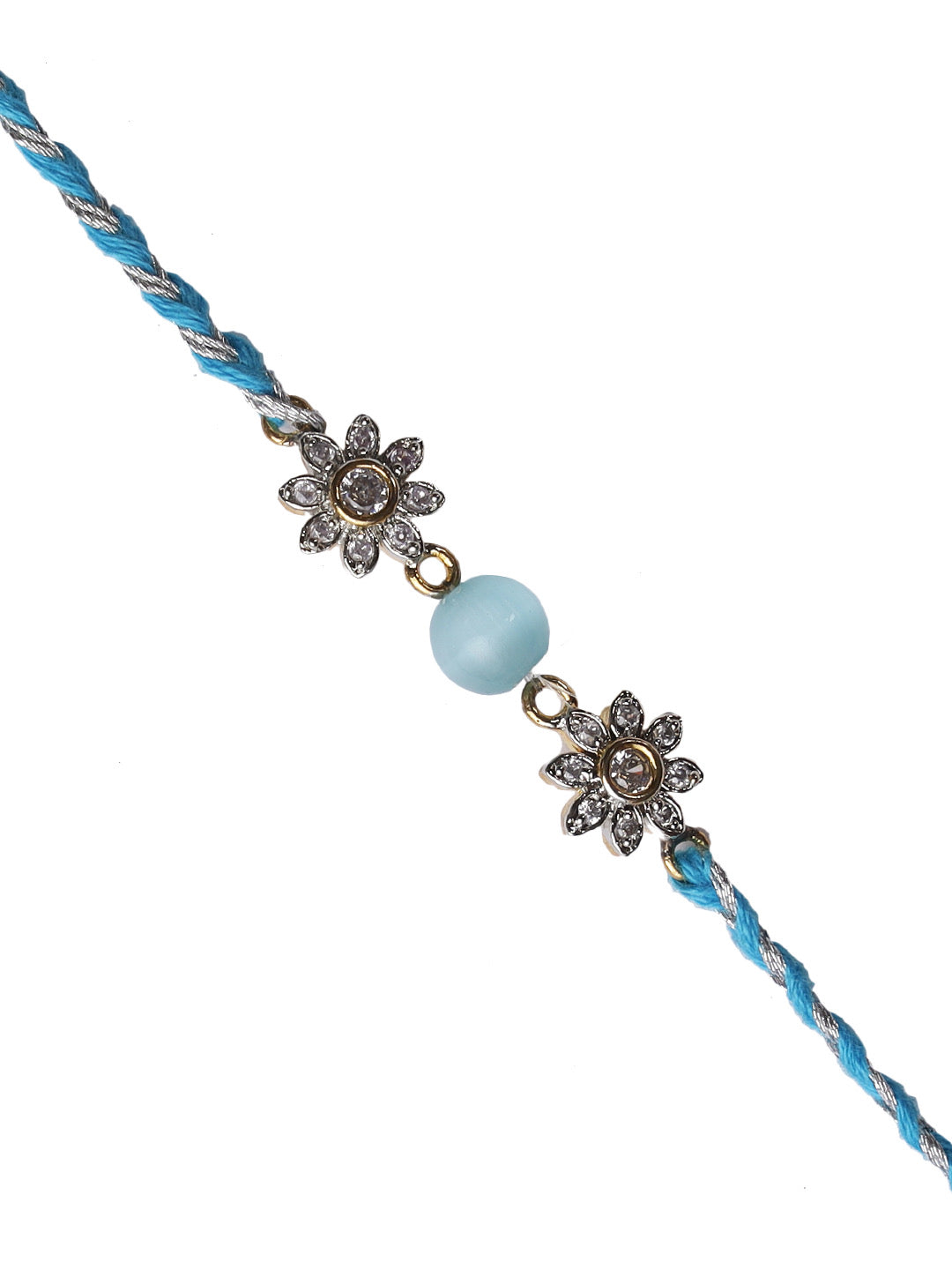 Turquoise Floral American Diamond Rakhi - Only Rakhi (RJ22172)