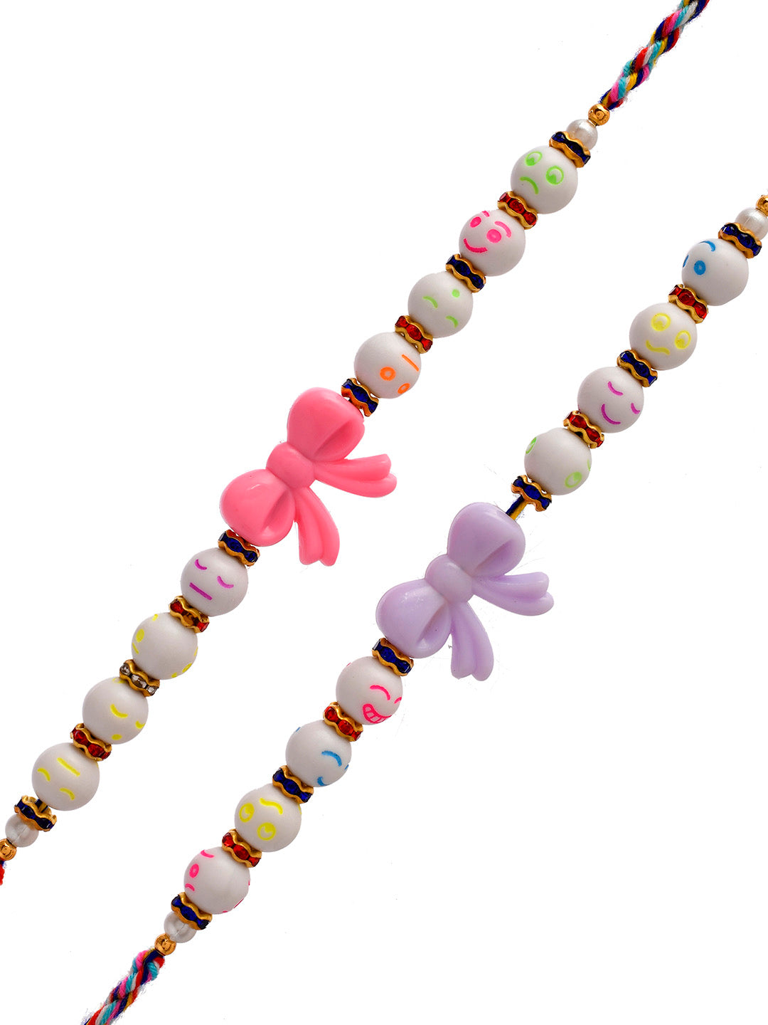 Set Of 2 Smiley Beads Woven Colorful Bow Rakhi - Only Rakhi (RK2334_2)